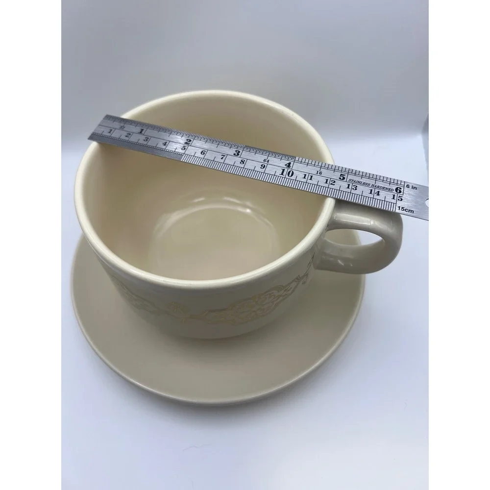 California Pantry Cream Gold Damask Oversized Cup and Saucer Set 2012 Ceramic